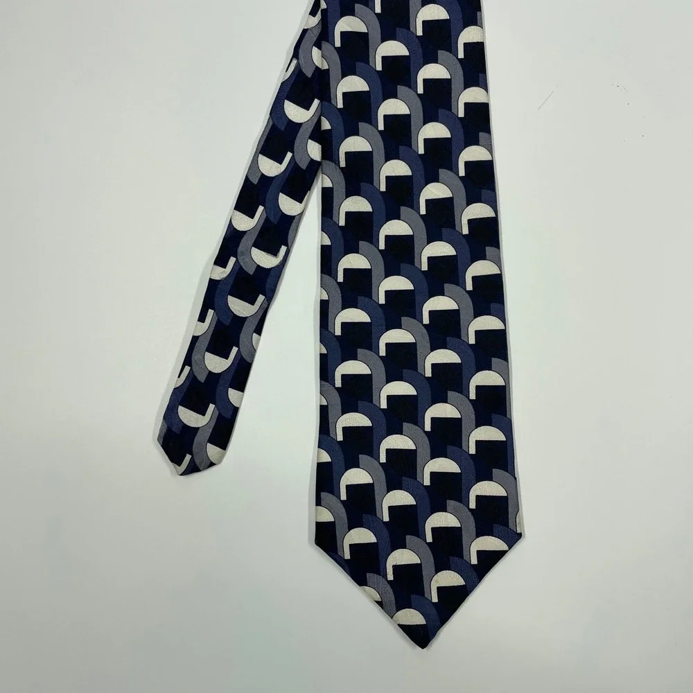 Clubfellow Blue Silver Geometric Silk Necktie Mens One Size